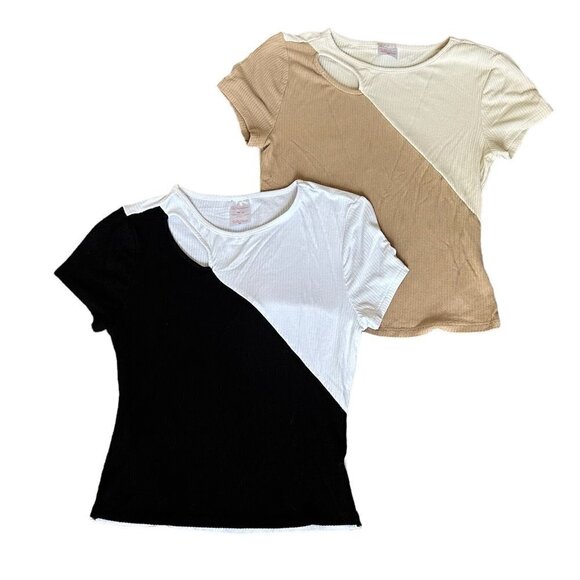 No Boundaries Crop Tops Lot of 2 Ribbed Stretch Black & White, Beige & Cream XS - Picture 1 of 6